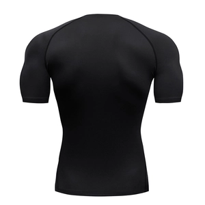 Men's black compression t-shirt for fitness with ergonomic raglan sleeves and quick-dry fabric