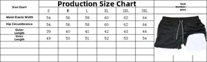 Size chart for men's quick-dry double-layer sports shorts with detailed measurements