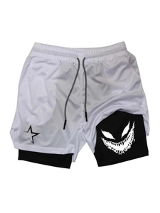 Men's double-layer mesh gym shorts with star logo and inner graphic tights