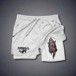 2-in-1 white quick-dry running shorts with ghost girl graphic and inner layer compression