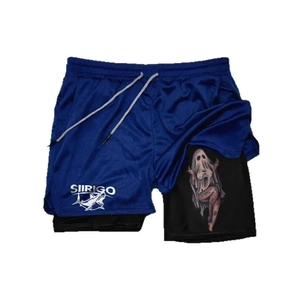 Men's 2-in-1 quick-dry running shorts with inner compression layer and royal blue mesh