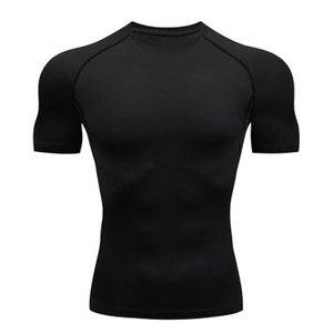Men Compression Shirt Polyester Spandex Quick Dry Fitness Gym Training Baselayer Tight Fit Round Neck Raglan Sleeve Sport Top