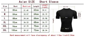 Detailed size chart for men's quick-dry sports t-shirt with Asian sizing dimensions