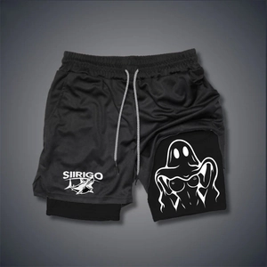 Men's 2-in-1 quick-dry running shorts with black compression liner and creative graphics