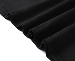 Detail of double-needle stitching on black quick-dry sports fabric with elastic texture