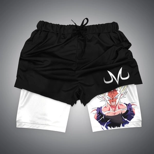 Detail view of double-layer mesh sports shorts with Dragon Ball Majin Vegeta 3D print