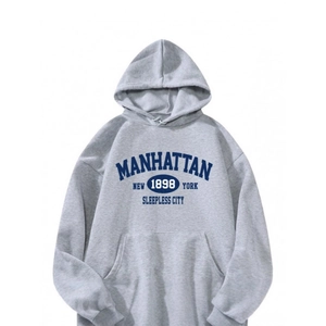 Men's Vintage American College Style Hooded Sweatshirt Cotton Blend Fleece Lined Pullover Hoodie With Kangaroo Pocket Letter Printed For Autumn Winter Casual Daily Wear