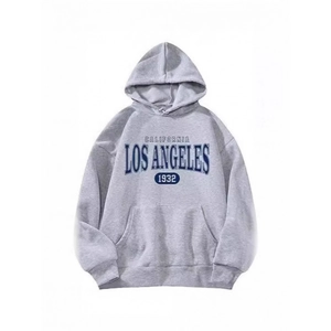 Oversized grey hoodie with California 1932 graphic and kangaroo pocket