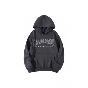 Deep grey hooded sweatshirt with California San Francisco print and kangaroo pocket