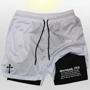 Men's 2-in-1 mesh sports shorts with Jeremiah 29:11 scripture print and inner liner