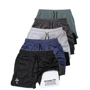 Men's 2-in-1 athletic performance shorts with double layer breathable mesh and inner lining