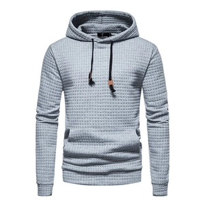 Men's fashion waffle textured hoodie in grey with black drawstring and kangaroo pocket