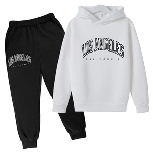 Survêtement enfant blanc à capuche et pantalon noir avec imprimé Los Angeles