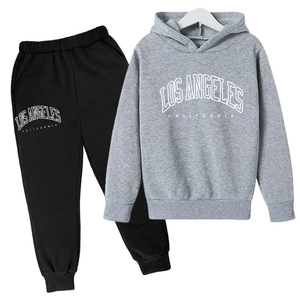 Ensemble enfant avec sweat à capuche gris Los Angeles et jogging noir à lettrage rétro