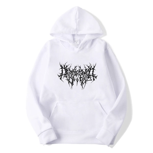 Oversized white Gothic hoodie with black artistic thorn print and kangaroo pocket