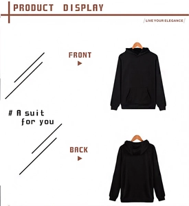 Front and back detail of a black gothic oversized hoodie with kangaroo pocket and rib cuffs