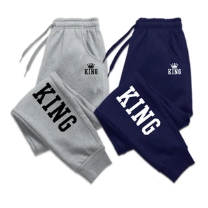 Pantaloni da Jogging Casual da Uomo in Misto Cotone Con Coulisse Vita Elastica Polsini a Costine Pantaloni Sportivi Stampa King