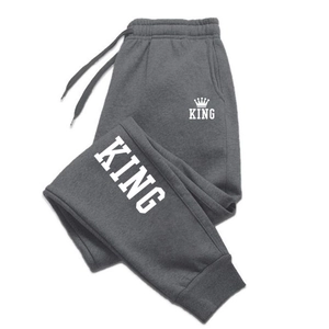 Pantaloni sportivi grigio scuro da uomo con stampa corona e vita elastica con coulisse