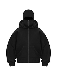 Unisex Balaclava Hooded Zip Up Sweatshirt Cotton Blend Heavyweight Loose Fit Techwear Streetwear Full Face Mask Jacket