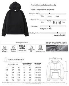 Detaillierte Größentabelle und Materialangaben für den schwarzen Sam and Colby Hoodie
