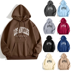 Women Oversized Fleece Hoodie Los Angeles California Letter Print Long Sleeve Pullover Sweatshirt With Kangaroo Pocket