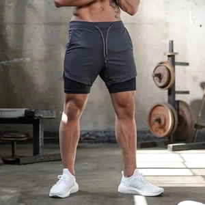 Detail of 2-in-1 men's compression shorts with drawstring waist for gym workouts