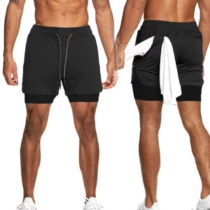 Pantaloncini running 2-in-1 neri da uomo con strato a compressione e gancio