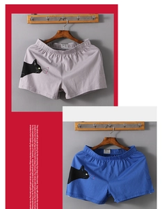 Détail de boxers pour hommes en bleu et gris avec motif de chat amusant imprimé