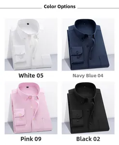 Men's casual Oxford shirts in white, navy, pink, and black colors with chest pocket detail