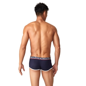 Men's Modal low-rise boxer briefs in navy blue with ergonomic fit and white trim accents