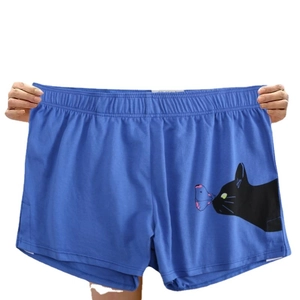 Boxer homme grande taille bleu roi avec imprimé chat noir et papillon rose amusant