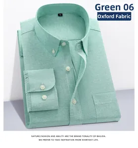 Close-up of light green Oxford cotton shirt collar with pocket and woven texture