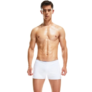 Men's white elastic boxer shorts with blue waist trim for sports and daily wear
