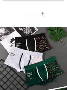 Detailed view of printed men's boxer briefs with elastic waistband and graphic patterns