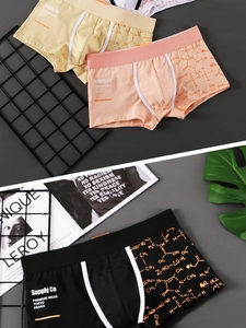 Detailed view of breathable cotton boxer briefs with modern chemical formula printing
