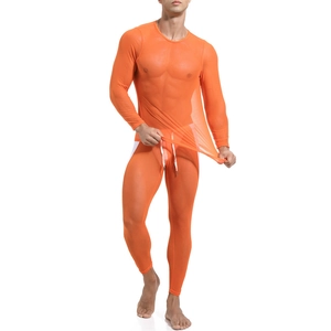 Ensemble de fitness en maille pour hommes avec haut à manches longues et pantalon orange