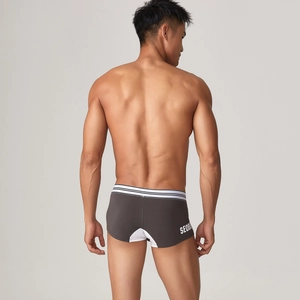 Rückansicht der eng anliegenden Herren-Boxershorts in Dunkelgrau mit Streifenbund
