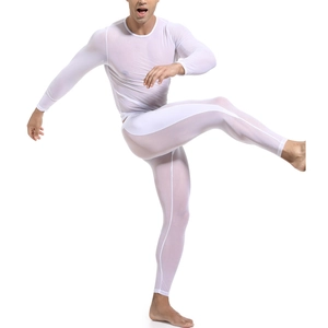 Ensemble de compression blanc pour homme avec haut à manches longues et pantalon de sport