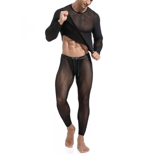 Tenue De Sport Transparente En Maille Pour Hommes Haut Et Bas À Manches Longues Pour Fitness Gym Respirant Nylon Sexy