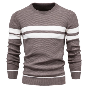 Pull en Mélange de Laine pour Hommes Décontracté à Rayures Color Block Col Rond Manches Longues Mode Urbaine Homme Top