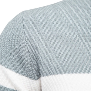 Pull rayé décontracté pour homme avec maille épaisse bleue et blanche et col rond