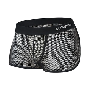 Herren Sexy Atmungsaktiv Mesh Boxer Briefs Nylon Elasthan Niedrige Taille Unterwäsche Mit Baumwolle Zwickel Sportliche Shorts
