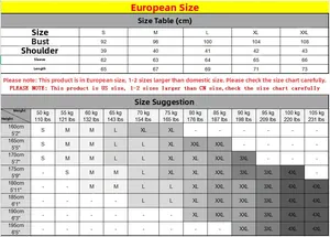 Detailed size chart for men's knitwear showing measurements in S-XXL with US/EU guides