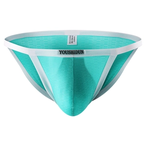 Men's mint green mesh low-rise briefs with breathable fabric and white elastic waistband