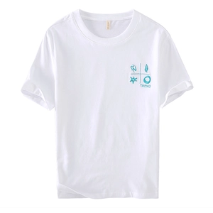 T-shirt en coton blanc pour homme avec imprimé graphique tendance et col rond style décontracté