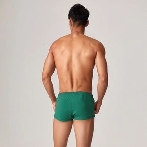 Vue arrière du boxer pour homme à carreaux verts tissés avec taille élastique confortable