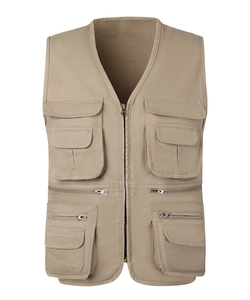 Gilet da Pesca Utility all'Aperto da Uomo Cotone Multi Tasca Fotografia Cargo Senza Maniche Casuale Scollo a V Tinta Unita