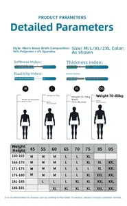 Size chart for men's mesh boxer briefs with material specs and elastic measurements