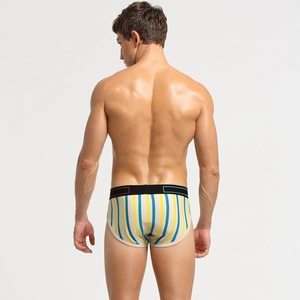 Rückansicht der gestreiften Herren-Unterhose mit schwarzem Dehnbund und weichem Baumwollstoff