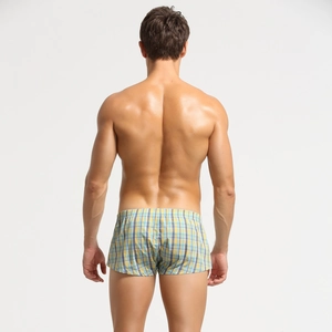 Vue arrière du caleçon tissé pour hommes avec motif à carreaux multicolores et taille élastique
